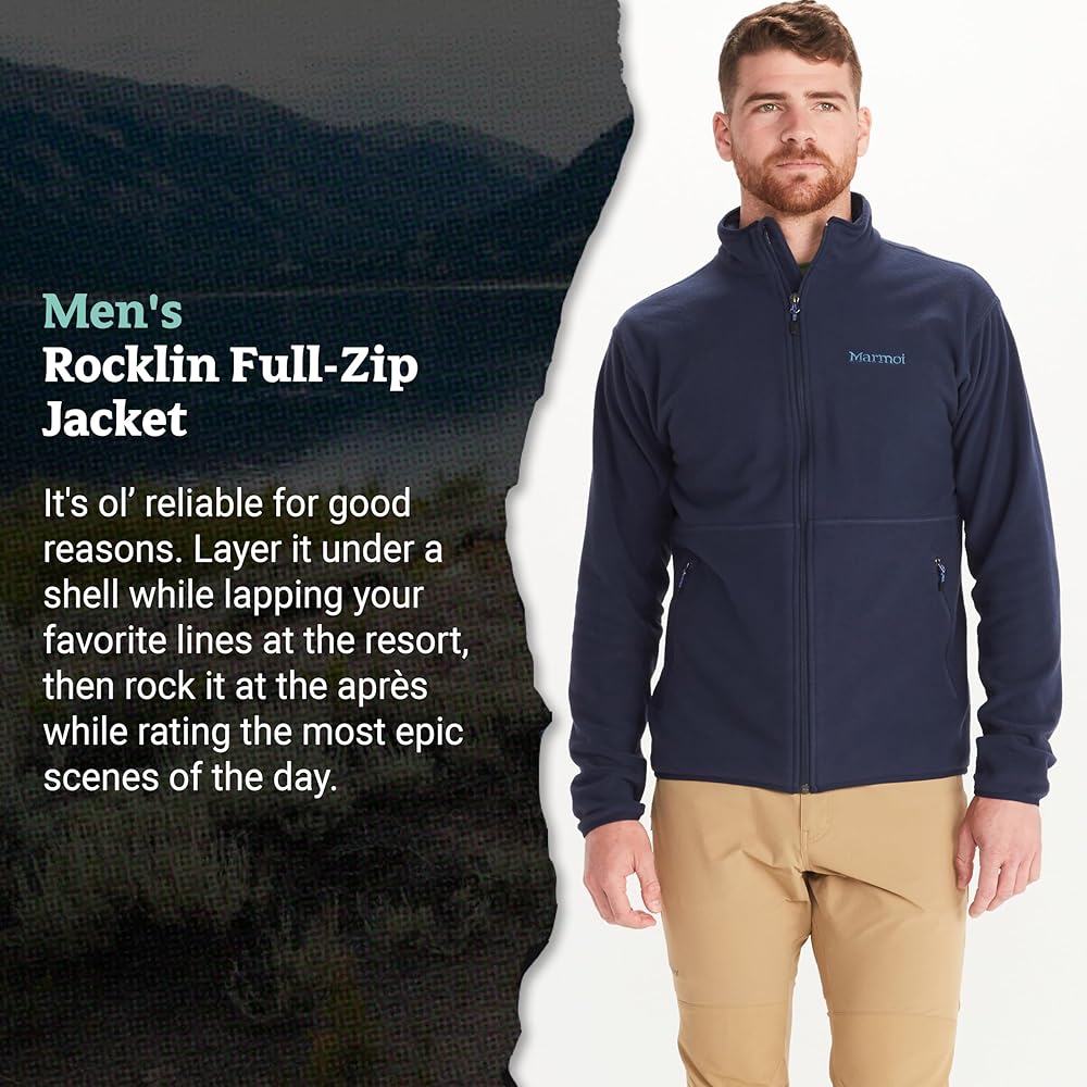 MARMOT Men's Rocklin Full Zip Fleece Jacket, Arctic Navy